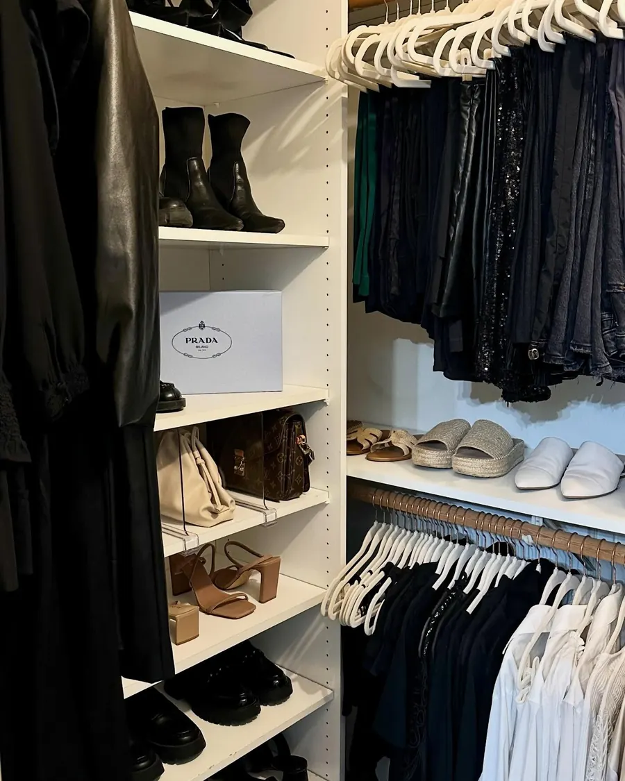 After: reach-in closet organized and styled by Meet Me In The Closet